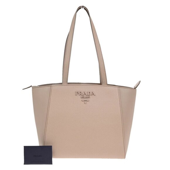 PRADA MILANO Logo Shoulder Tote Bag Saffiano Leather Pink Silver - Picture 1 of 16